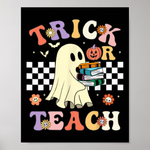 Poster Super Halloween Trick Ou Enseigner Retro Floral Fa