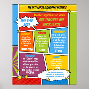 Poster super héros Professeur Appréciation Week Itinérair