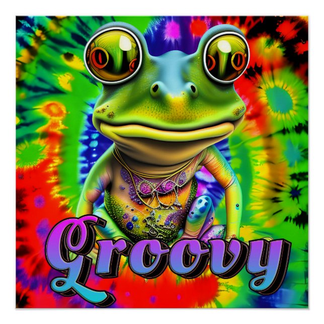 Poster Super Hippie Trippy Frog Psychedelic (Devant)