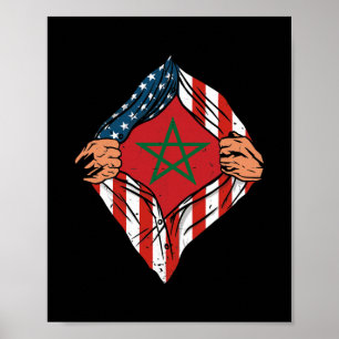 Poster Super Maroc Patrimoine Maroc Roots USA Drapeau