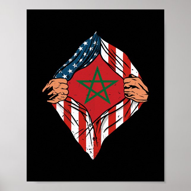 Poster Super Maroc Patrimoine Maroc Roots USA Drapeau (Devant)