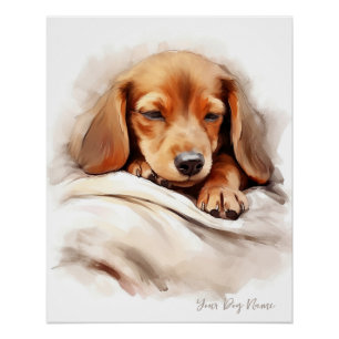Poster Super mignon ange dormant chiot Dachshund Chien 00