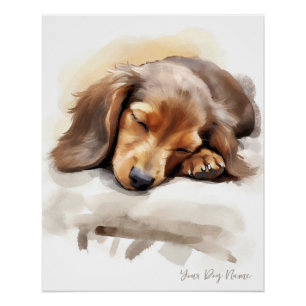 Poster Super mignon ange dormant chiot Dachshund Chien 00