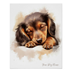 Poster Super mignon ange dormant chiot Dachshund Chien 00