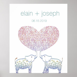 Poster Super mignon & doux Elephant Heart Mariage Cadeau