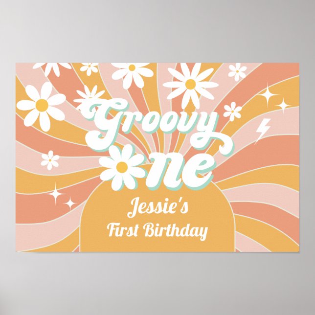 Poster Super One Boho Retro Daisy Sunshine 1er anniversai (Devant)