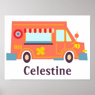 Poster Super plaisir orange rouge camionnette fleurs