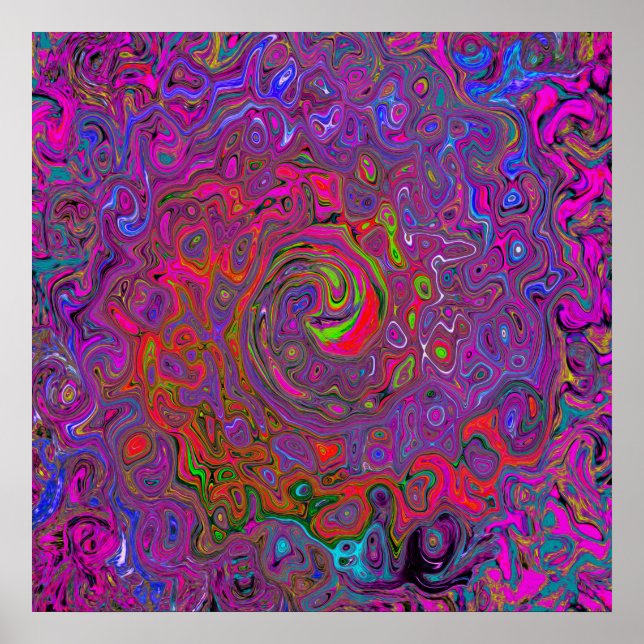 Poster Super psychédélique Magenta Retro Liquide Swirl (Devant)