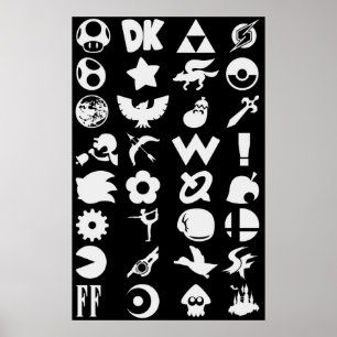 Poster Super Smash Bros Ultimate Series Logos  White Ico