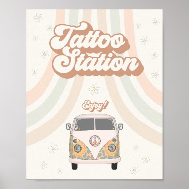 Poster super station de tatouage rétro les années 70 sign (Devant)