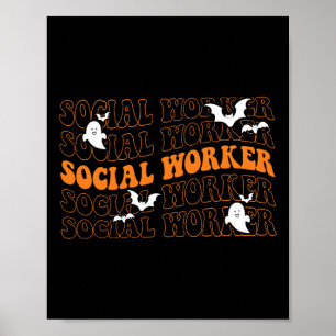Poster Super travailleur social Ghost Halloween école soc