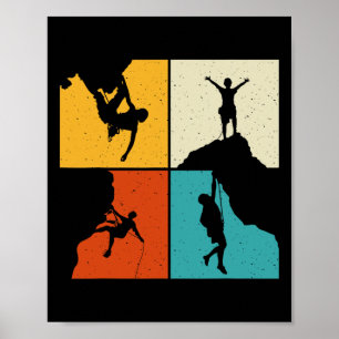 Poster Superbe grimpeur de rochers rétro alpiniste randon