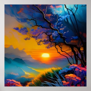 Poster Superbe lever de soleil sur l'étang