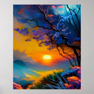 Poster Superbe lever de soleil sur l'étang
