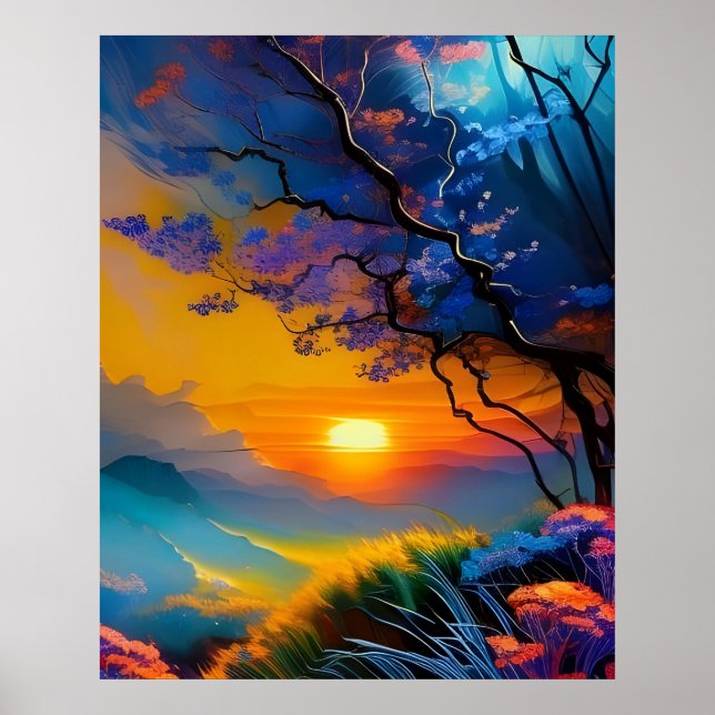Poster Superbe lever de soleil sur l'étang (Devant)