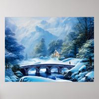 Superbe paysage enneigé avec pont en pierre