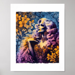 Poster Superbe reine Drag en fleurs