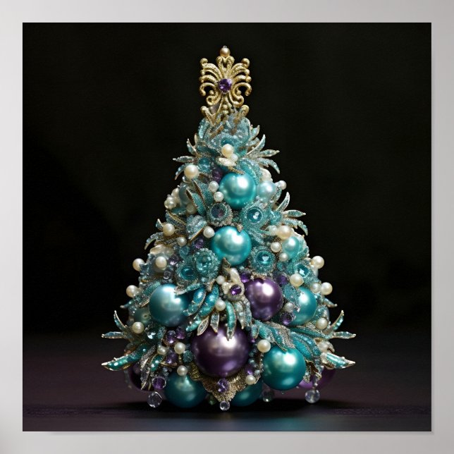 Poster Superbe sapin de Noël Turquoise et violet (Devant)