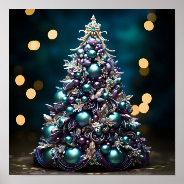 Poster Superbe sapin de Noël Turquoise et violet (Devant)