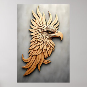 Poster Superbe sculpture en bois 3D d'un aigle