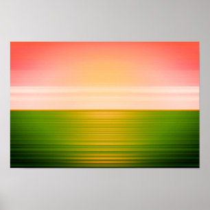 Poster Superbe Sunrise Green Field Art Abstrait