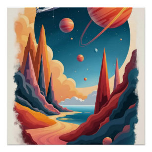 Poster Superbe thème de l'affiche spatiale avec paysage