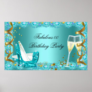 Poster Superbes Talons Hauts Pailletés Bleu Turquoise Cha