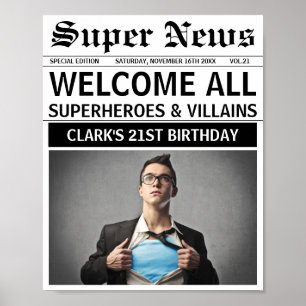 Poster Superhéros ou vilains fête d'anniversaire Bienvenu
