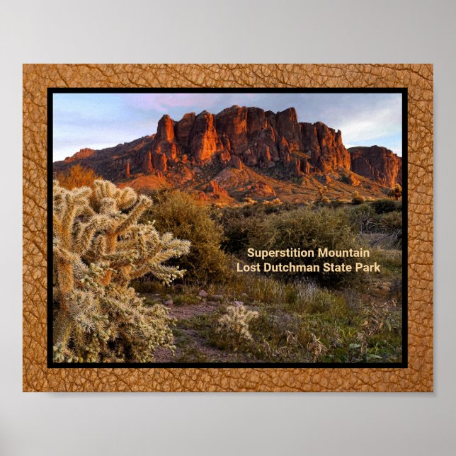 Poster Superstition Arizona Mountain Cactus Faux Leather (Devant)