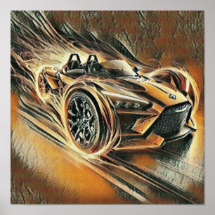 Poster supervoitur orange de course à grande vitesse