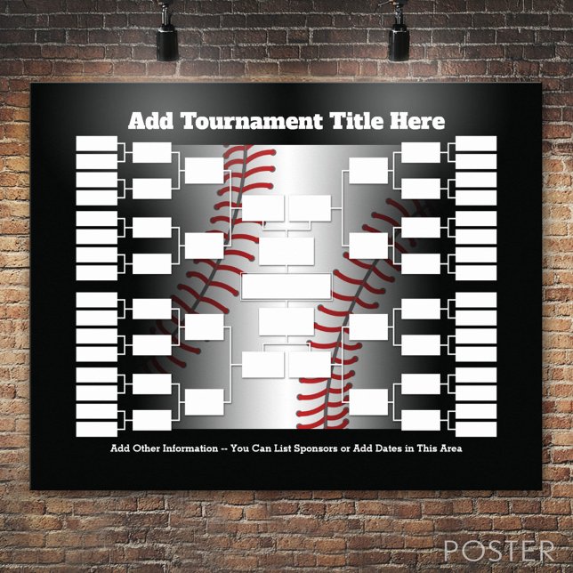 Poster Support de tournoi de baseball pour 32 équipes (Custom Tournament Bracket)