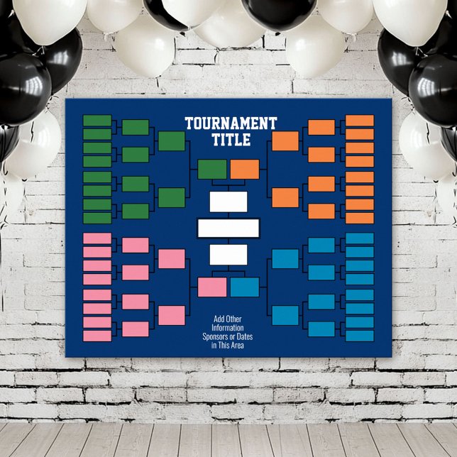 Poster Support de tournoi sportif - bleu 32 équipes (Custom Tournament Bracket Poster)