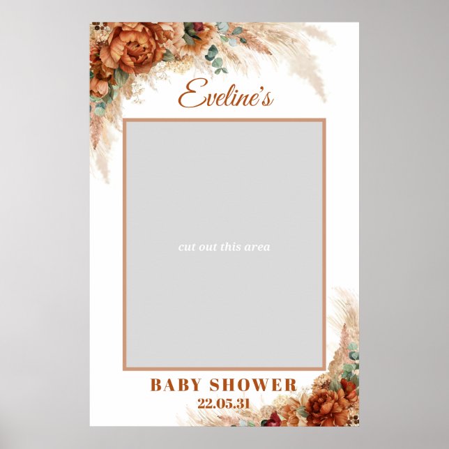 Poster Support photo baby shower orange en terre cuite br (Devant)
