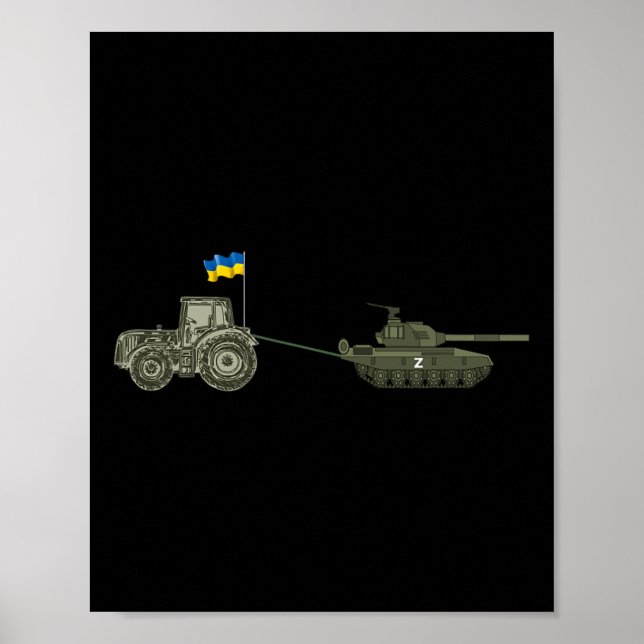 Poster Support Ukraine Tractor Pulling A Russian  (Devant)