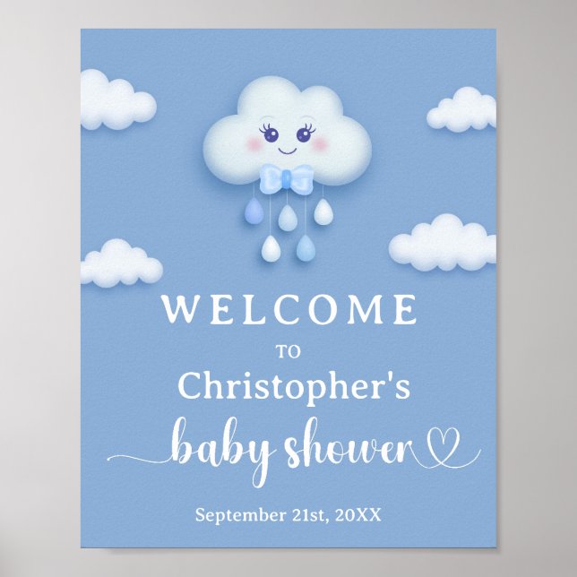 Poster Sur Cloud 9 joli Baby shower Blue Boy signe d'accu (Devant)