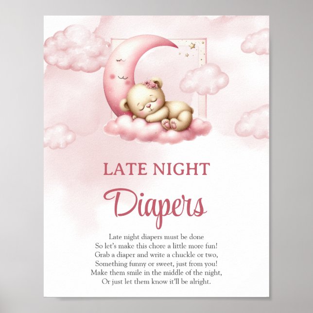 Poster Sur Cloud 9 mignon rose tard diaphe de nuit signe  (Devant)