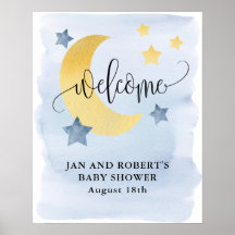 Sur la Lune, Baby shower bleu Bienvenue