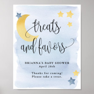 Poster Sur la Lune, Baby shower bleu Traitements et Favou