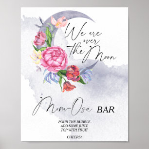 Poster Sur la lune baby shower floral Momosa bar