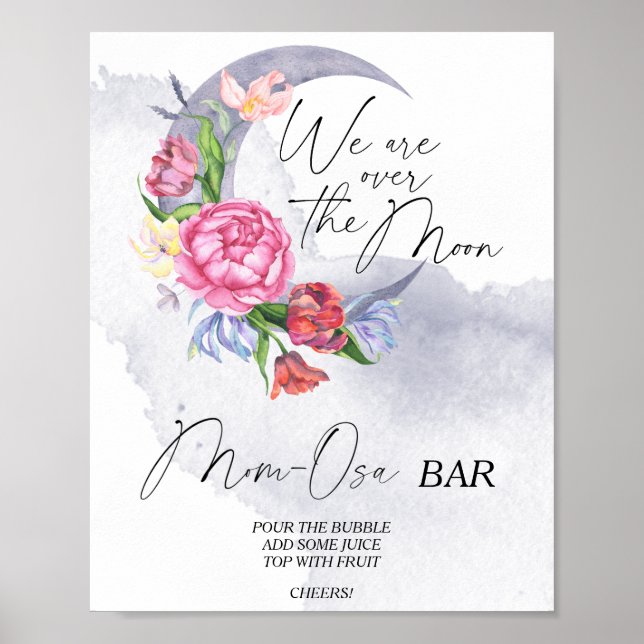 Poster Sur la lune baby shower floral Momosa bar (Devant)