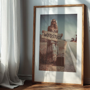 Poster Sur la route de Woodstock : Un voyage Vintage