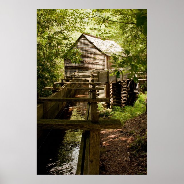 Poster sur la vieille usine et la roue d'eau (Devant)