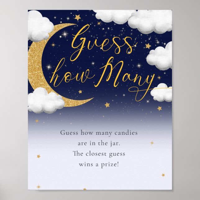 Poster Sur le Baby shower de la lune Devinez combien de s (Devant)