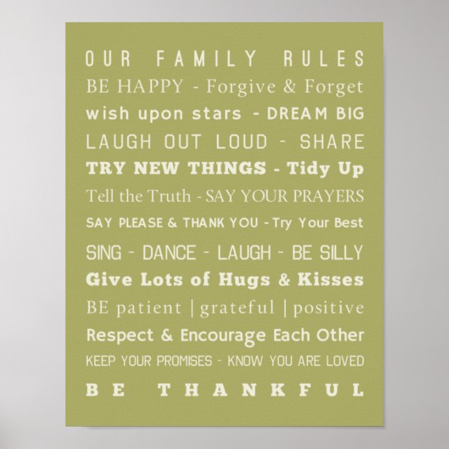 Poster sur les règles de famille (Devant)