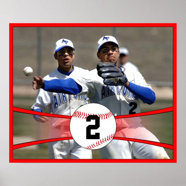 Poster sur mesure de Red Baseball Photo et numéro  (Devant)