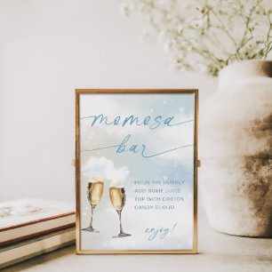 Poster Sur un nuage 9 Baby Shower Bleu Panneau de bar Mom