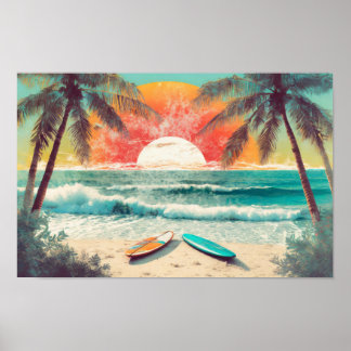 Poster Surf au coucher du soleil