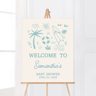 Poster Surf bleu bébé à bord Baby shower Bienvenue