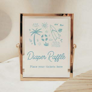 Poster Surf bleu bébé à bord Baby shower Déchets Raffle