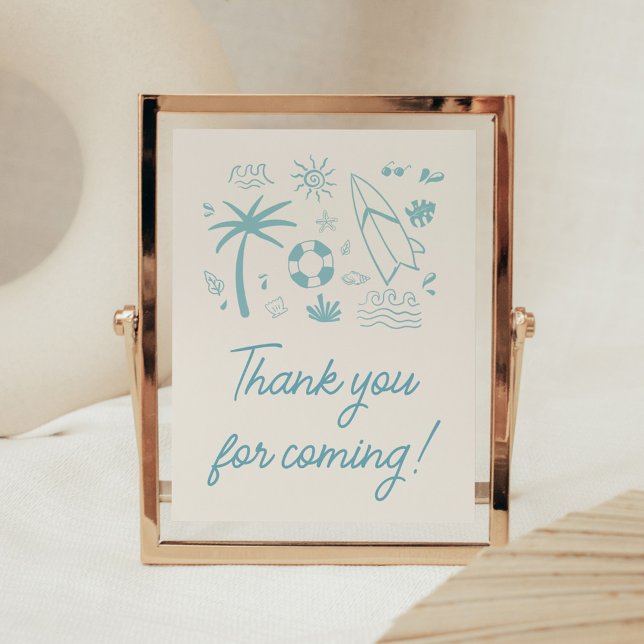 Poster Surf bleu bébé à bord Carte de remerciements Baby  (Blue Surf Baby on Board Baby Shower Thank you for Coming Sign)